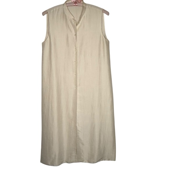 Eileen Fisher Silk Side Slit Sleeveless Full Button Midi Dress M Mandarin Collar - Picture 10 of 14